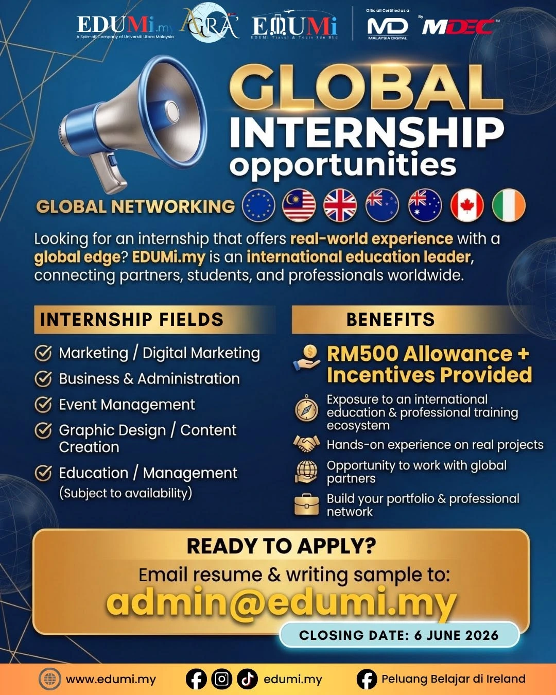Kickstart Your Career: EDUMi.my Offers Global Internship Placements with Real-World Industry Exposure