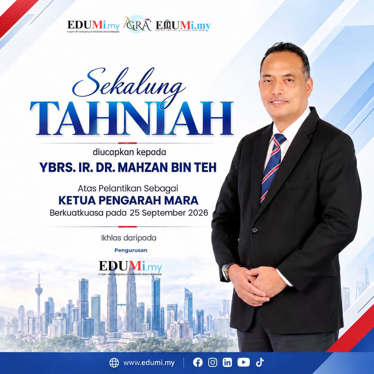 Congratulations to YBrs. Ir. Dr. Mahzan bin Teh on His Appointment as MARA Director-General